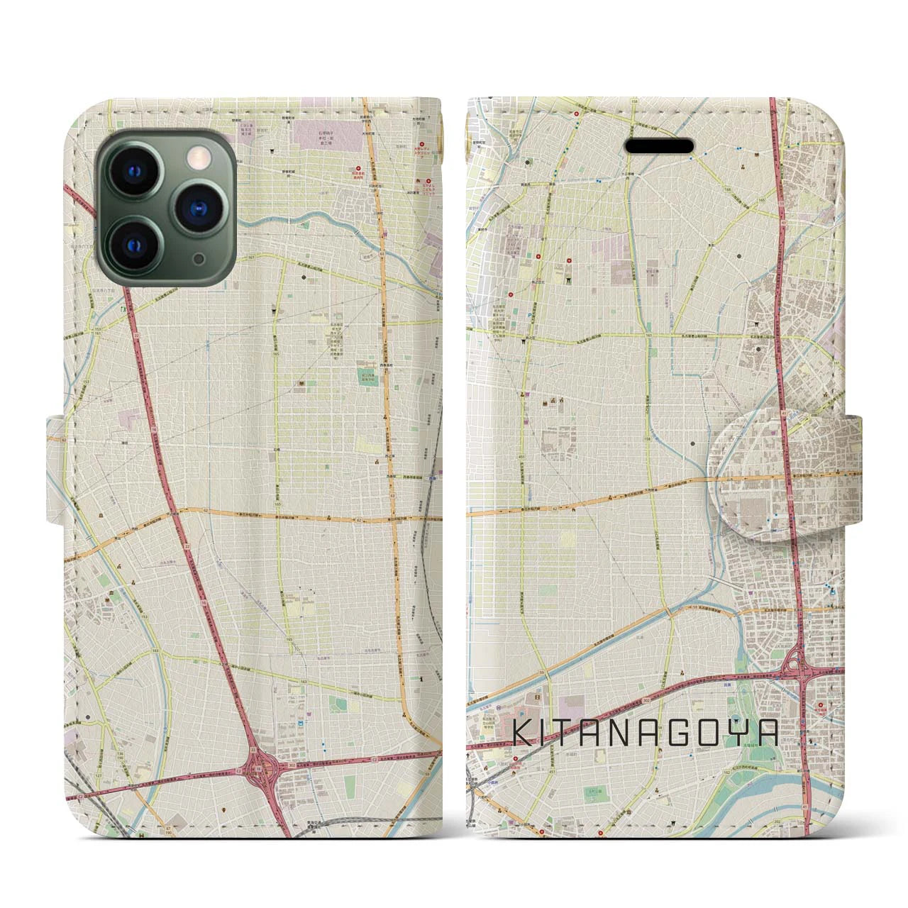 【北名古屋(愛知県)】地図柄iPhoneケース(手帳タイプ)ナチュラル・iPhone 11 Pro 用