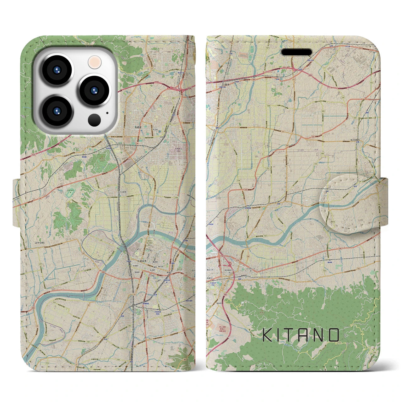 【北野(福岡県)】地図柄iPhoneケース(手帳タイプ)ナチュラル・iPhone 13 Pro 用