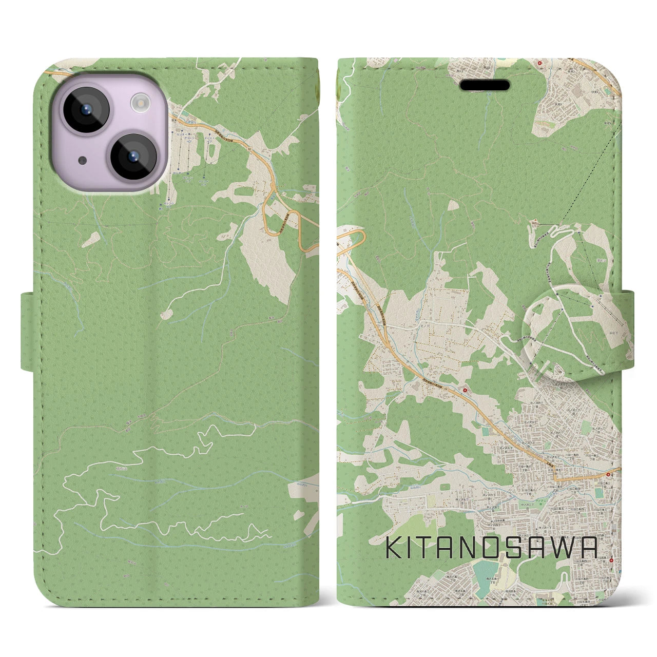 【北の沢(北海道)】地図柄iPhoneケース(手帳タイプ)ナチュラル・iPhone 14 用