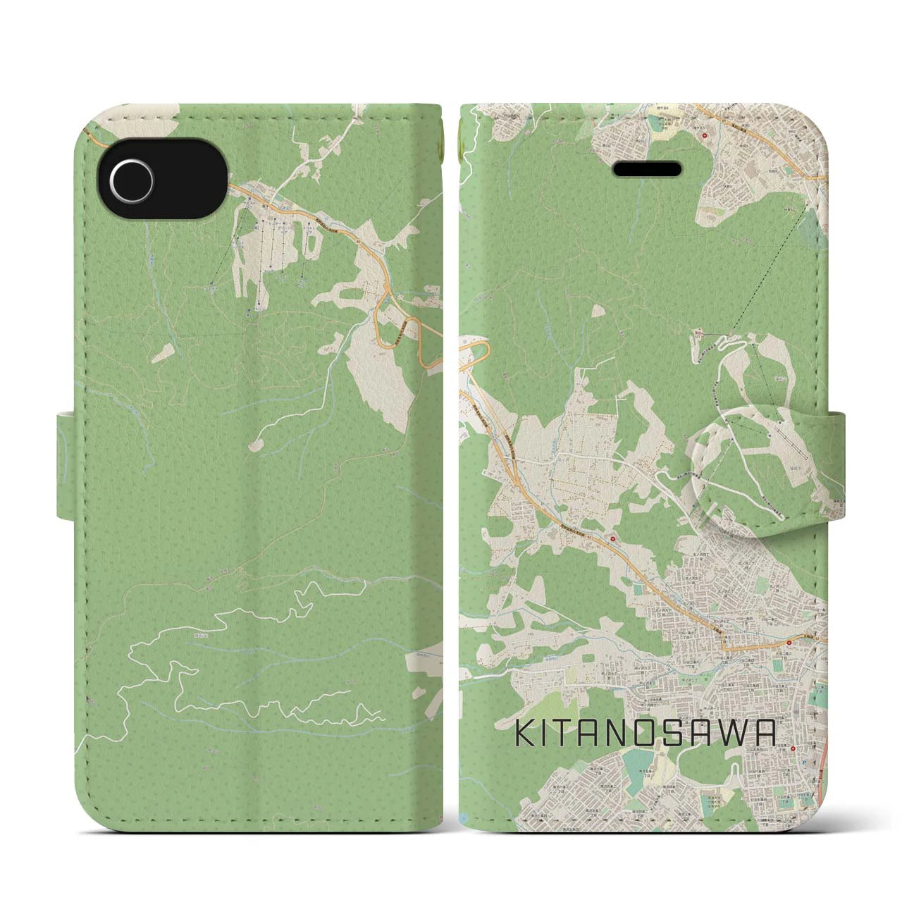 【北の沢(北海道)】地図柄iPhoneケース(手帳タイプ)ナチュラル・iPhone SE(第3 / 第2世代) / 8 / 7 / 6s / 6 用
