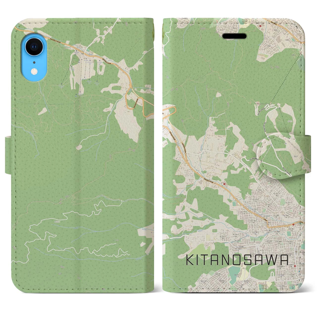 【北の沢(北海道)】地図柄iPhoneケース(手帳タイプ)ナチュラル・iPhone XR 用