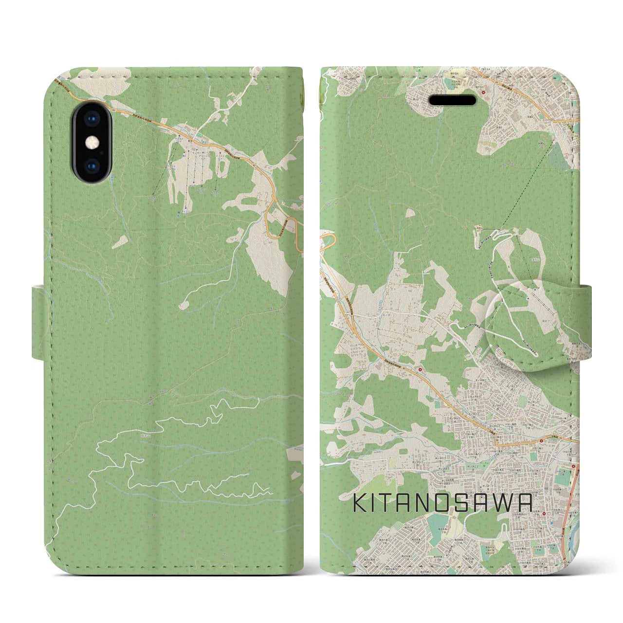 【北の沢(北海道)】地図柄iPhoneケース(手帳タイプ)ナチュラル・iPhone XS / X 用
