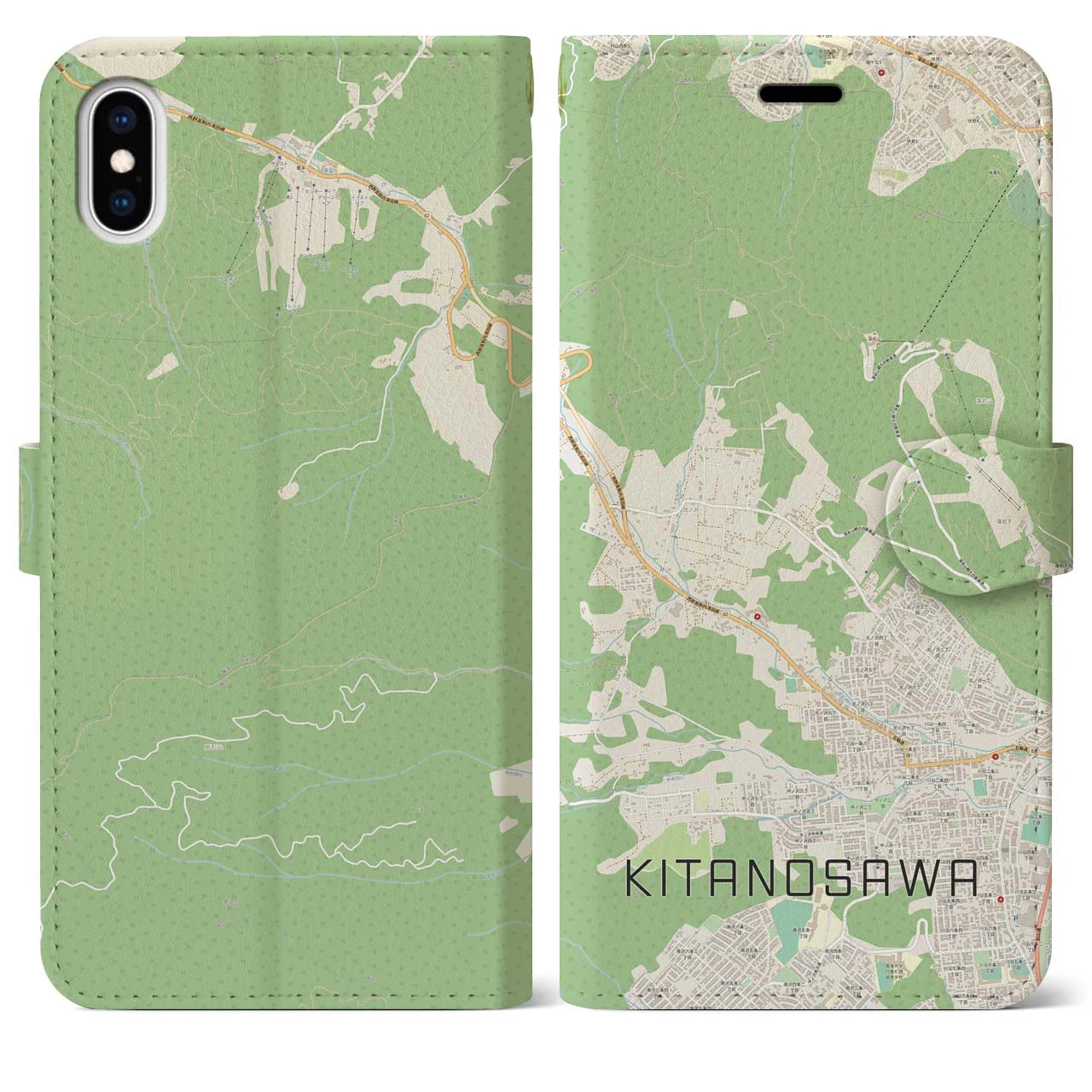 【北の沢(北海道)】地図柄iPhoneケース(手帳タイプ)ナチュラル・iPhone XS Max 用