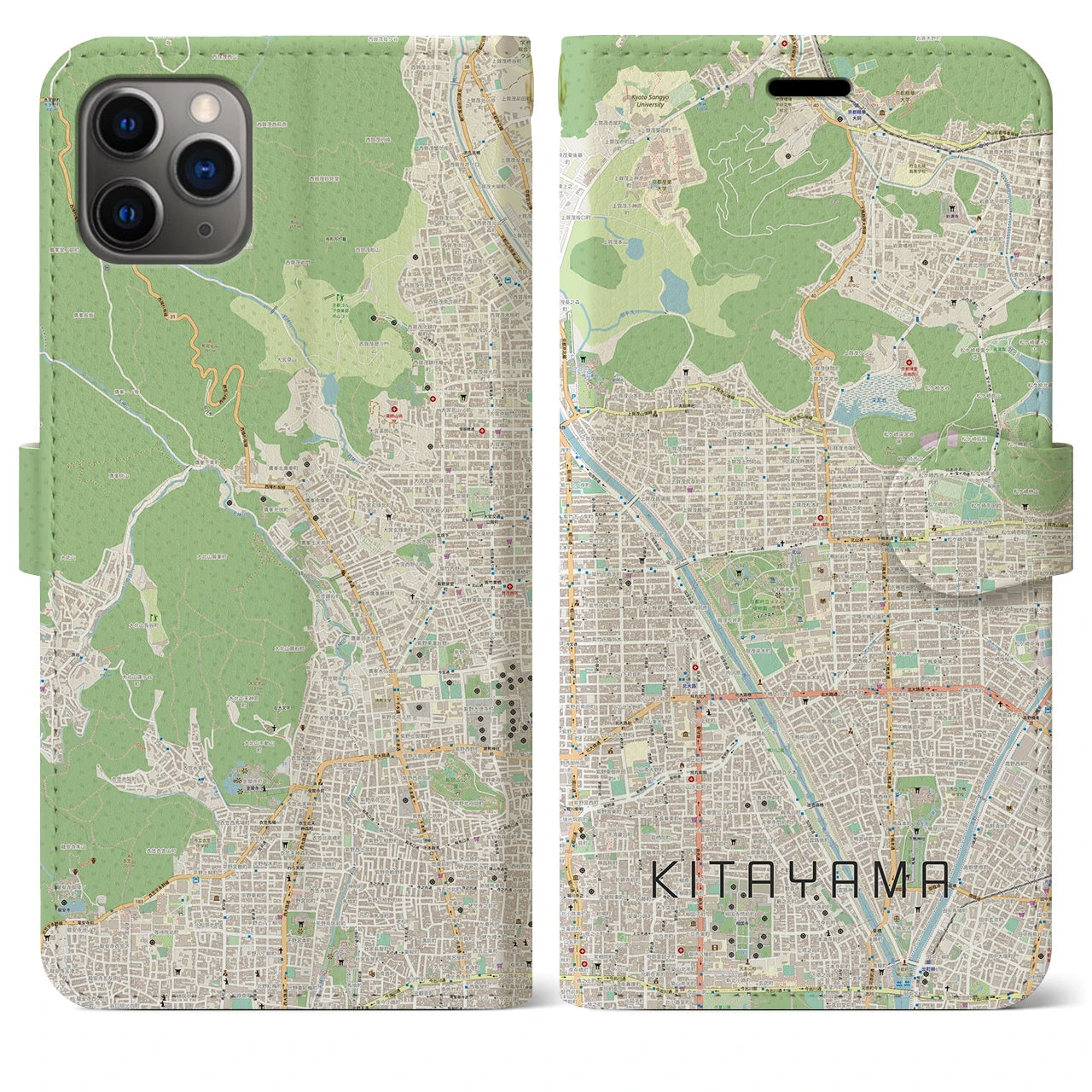 【北山(京都府)】地図柄iPhoneケース(手帳タイプ)ナチュラル・iPhone 11 Pro Max 用