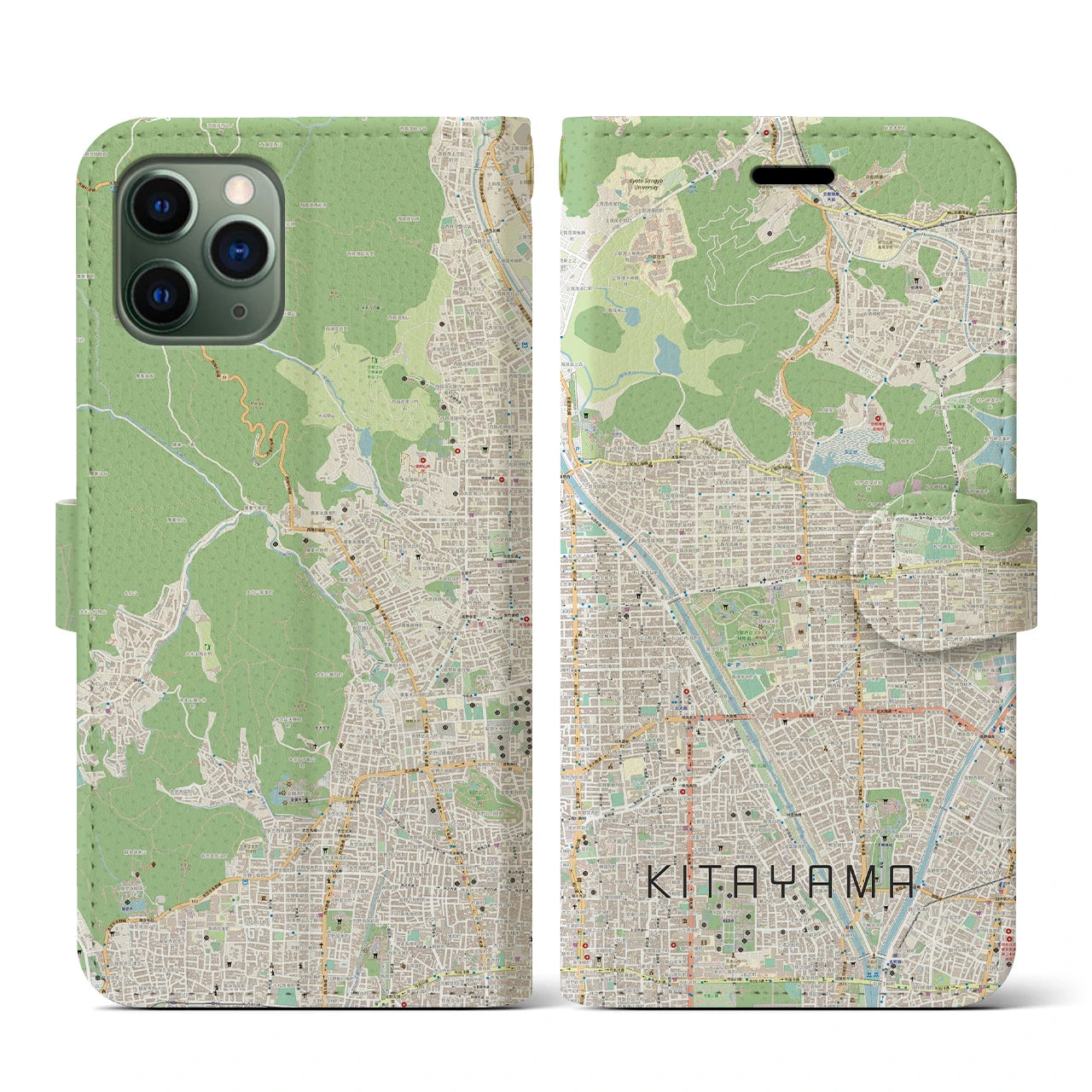【北山(京都府)】地図柄iPhoneケース(手帳タイプ)ナチュラル・iPhone 11 Pro 用