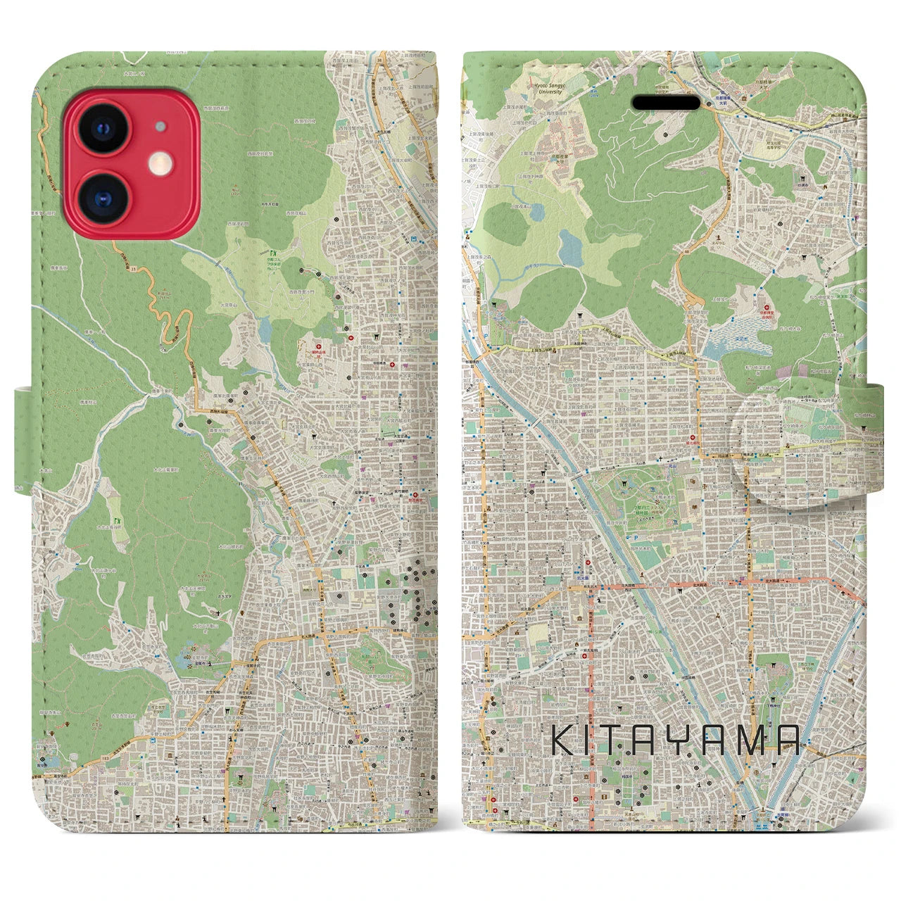 【北山(京都府)】地図柄iPhoneケース(手帳タイプ)ナチュラル・iPhone 11 用
