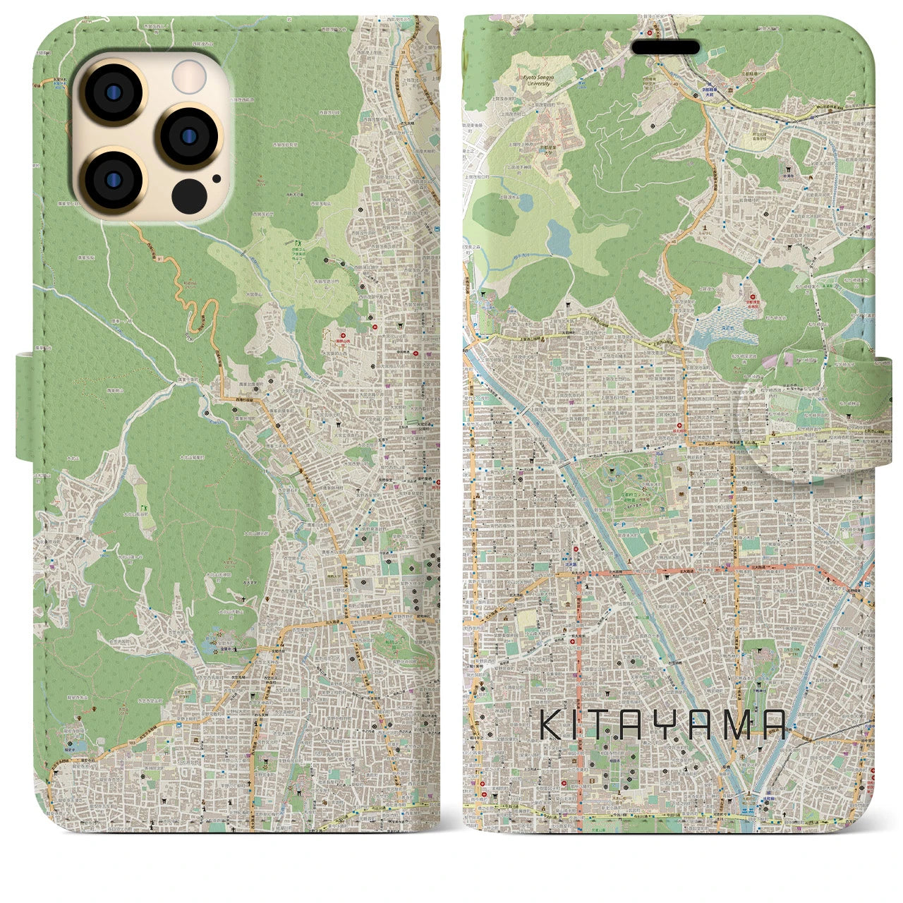 【北山(京都府)】地図柄iPhoneケース(手帳タイプ)ナチュラル・iPhone 12 Pro Max 用