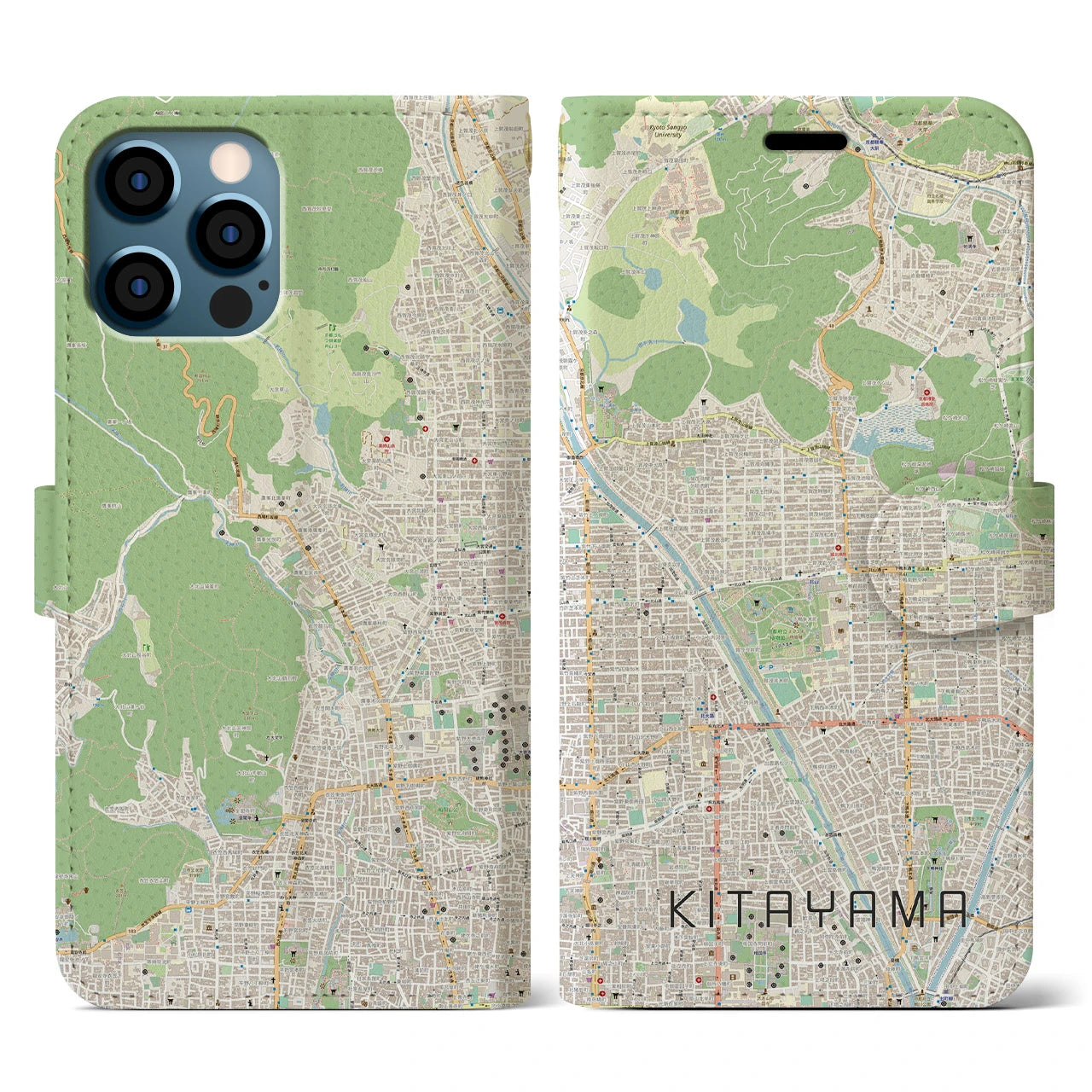 【北山(京都府)】地図柄iPhoneケース(手帳タイプ)ナチュラル・iPhone 12 / 12 Pro 用
