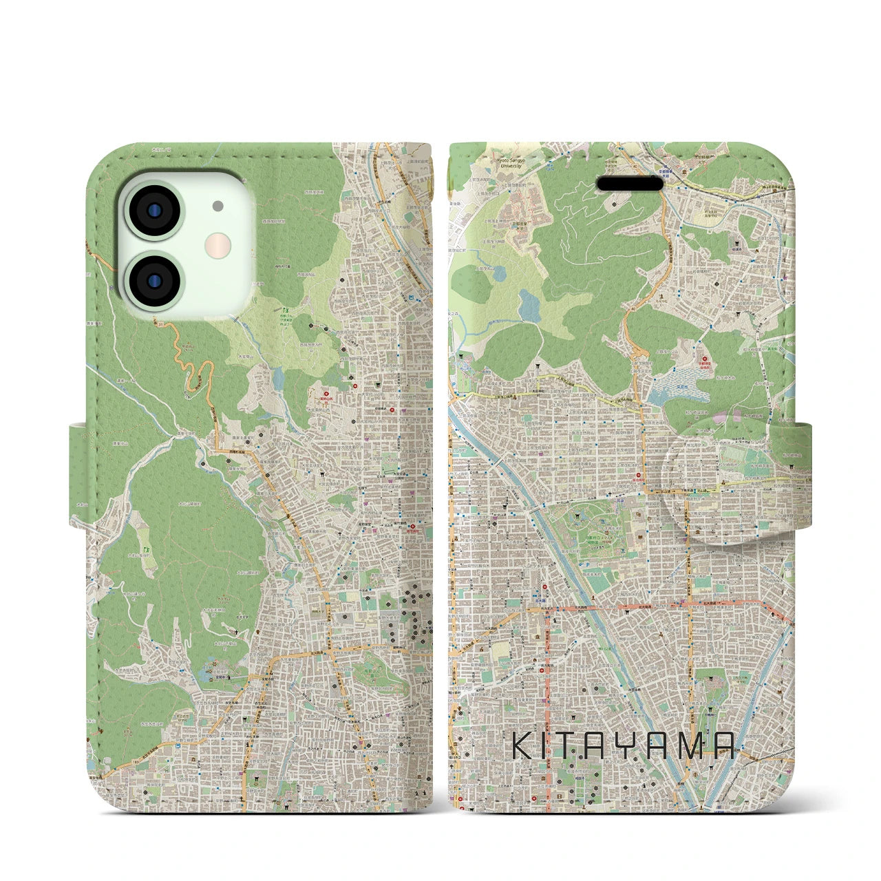 【北山(京都府)】地図柄iPhoneケース(手帳タイプ)ナチュラル・iPhone 12 mini 用
