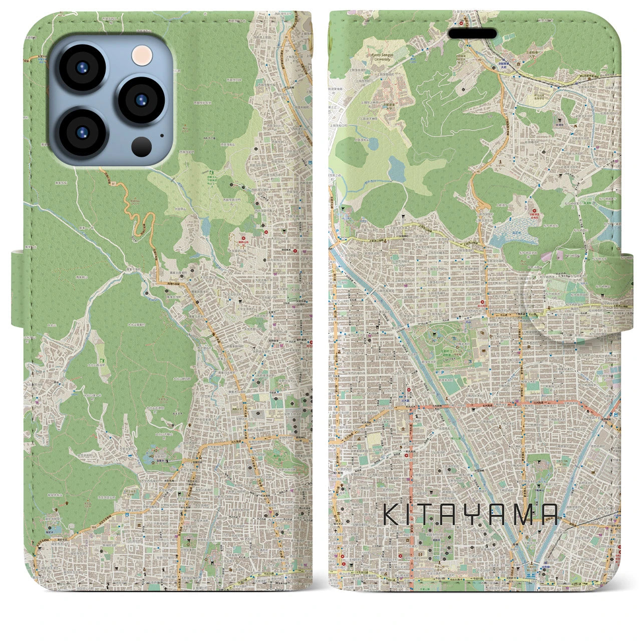 【北山(京都府)】地図柄iPhoneケース(手帳タイプ)ナチュラル・iPhone 13 Pro Max 用