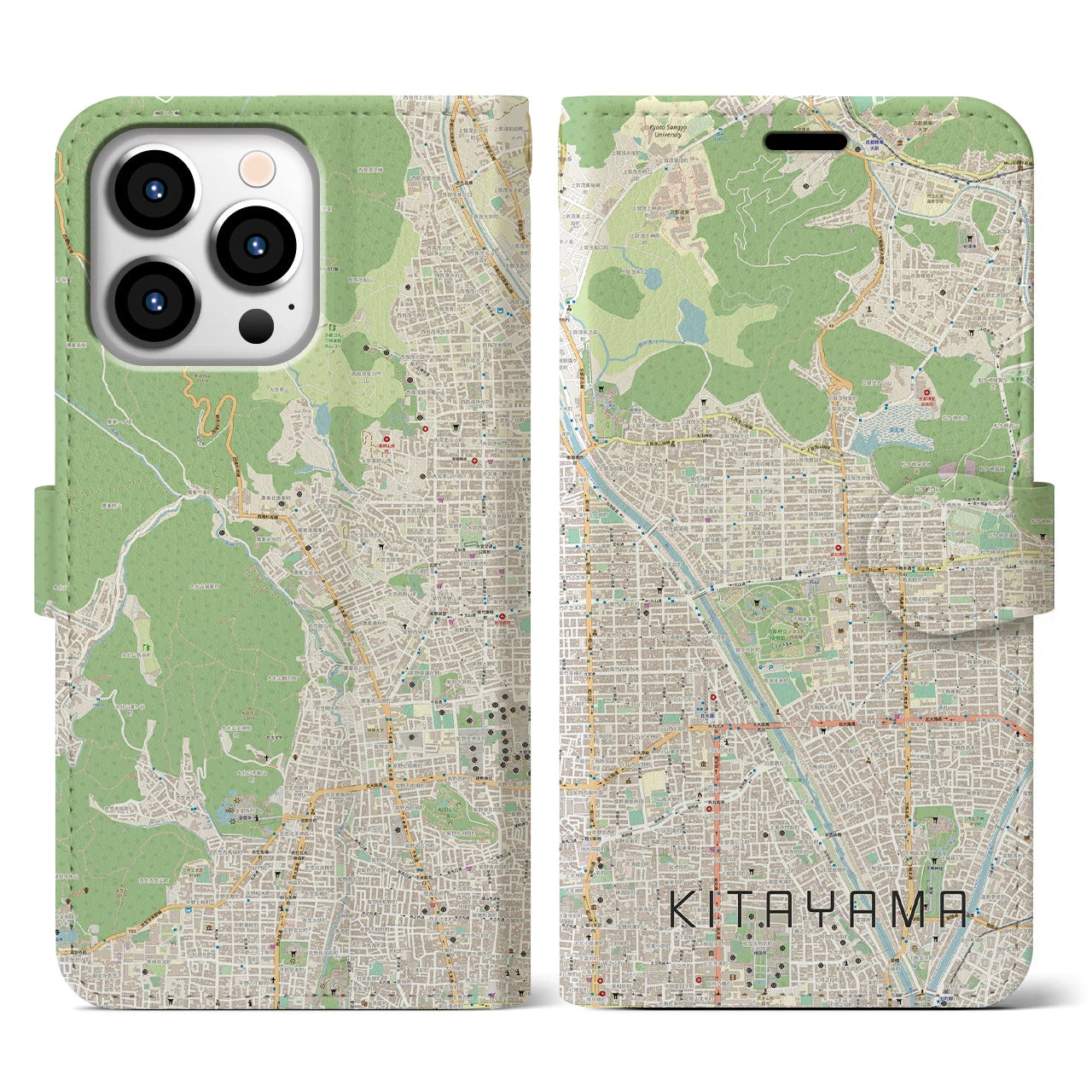 【北山(京都府)】地図柄iPhoneケース(手帳タイプ)ナチュラル・iPhone 13 Pro 用