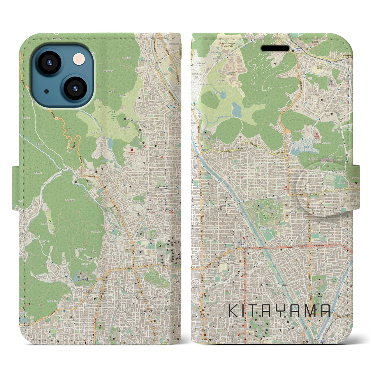 【北山(京都府)】地図柄iPhoneケース(手帳タイプ)ナチュラル・iPhone 13 用