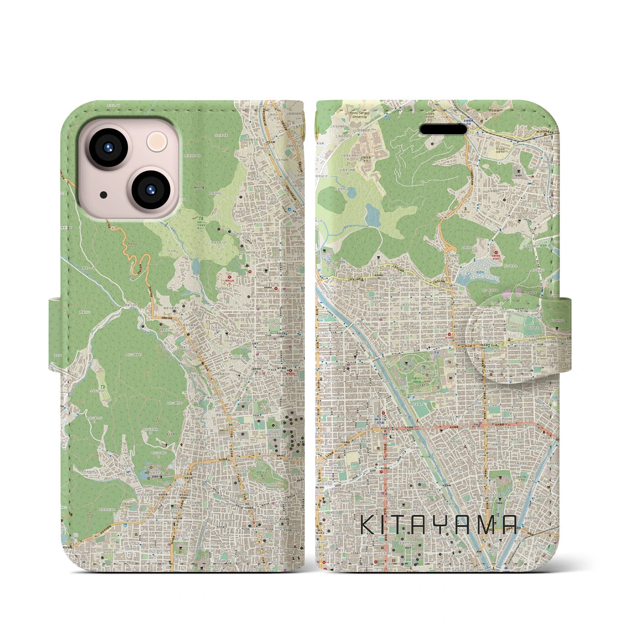 【北山(京都府)】地図柄iPhoneケース(手帳タイプ)ナチュラル・iPhone 13 mini 用