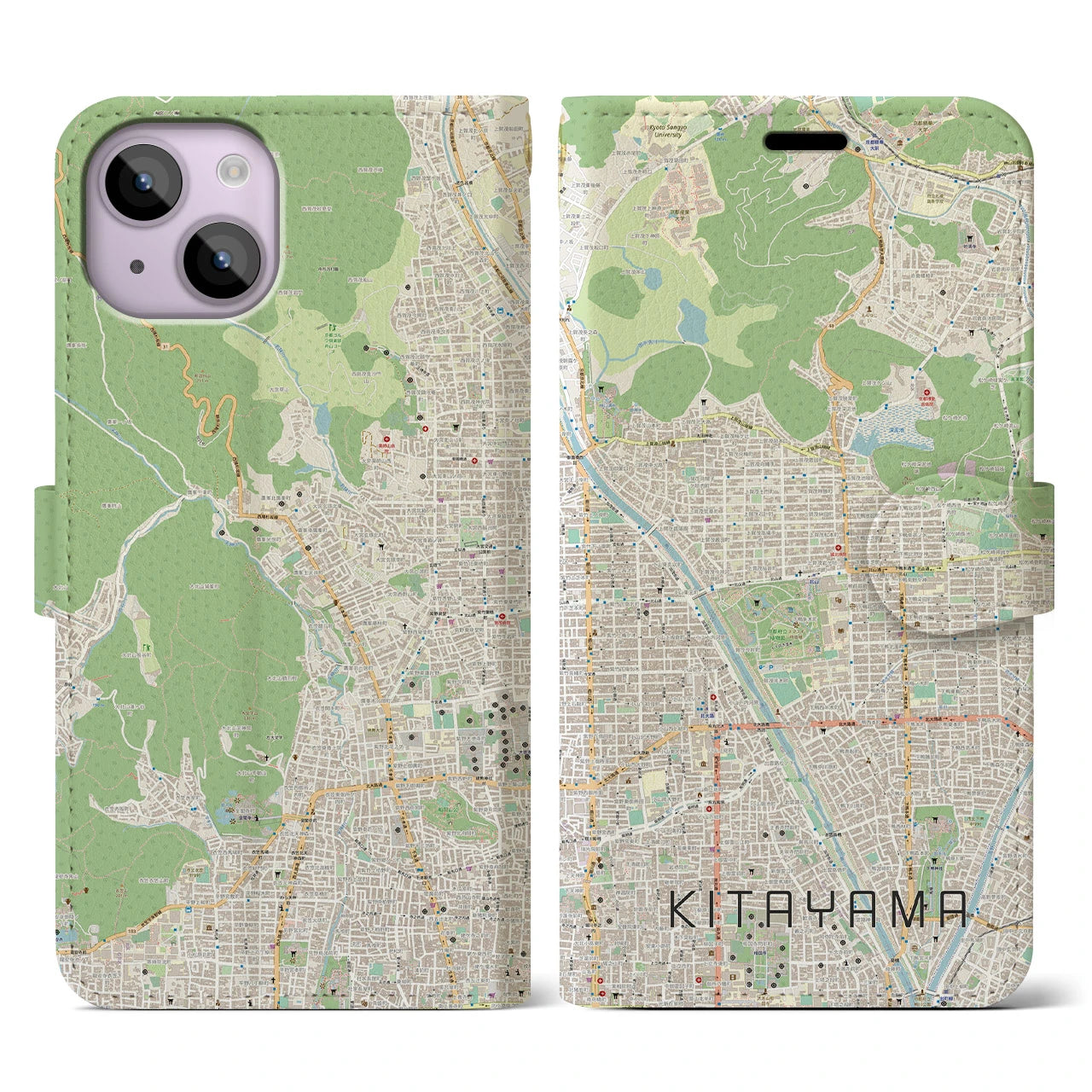 【北山(京都府)】地図柄iPhoneケース(手帳タイプ)ナチュラル・iPhone 14 用