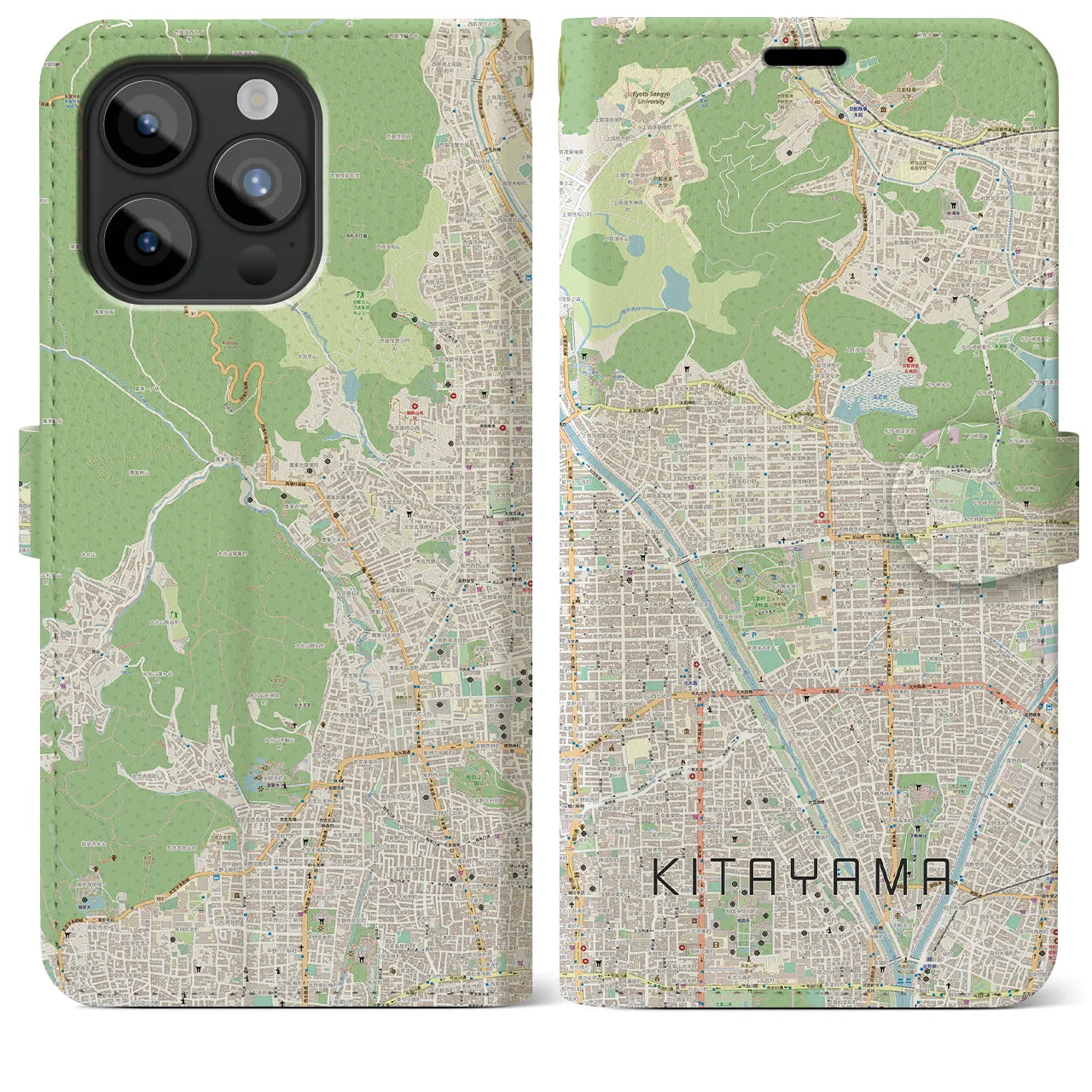【北山(京都府)】地図柄iPhoneケース(手帳タイプ)ナチュラル・iPhone 15 Pro Max 用