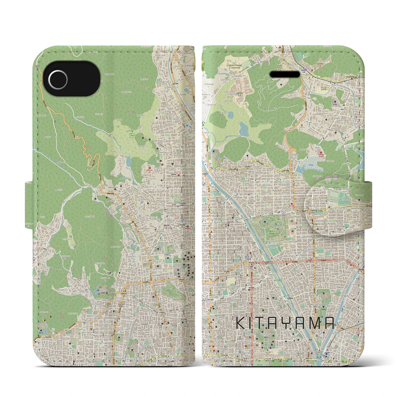 【北山(京都府)】地図柄iPhoneケース(手帳タイプ)ナチュラル・iPhone SE(第3 / 第2世代) / 8 / 7 / 6s / 6 用