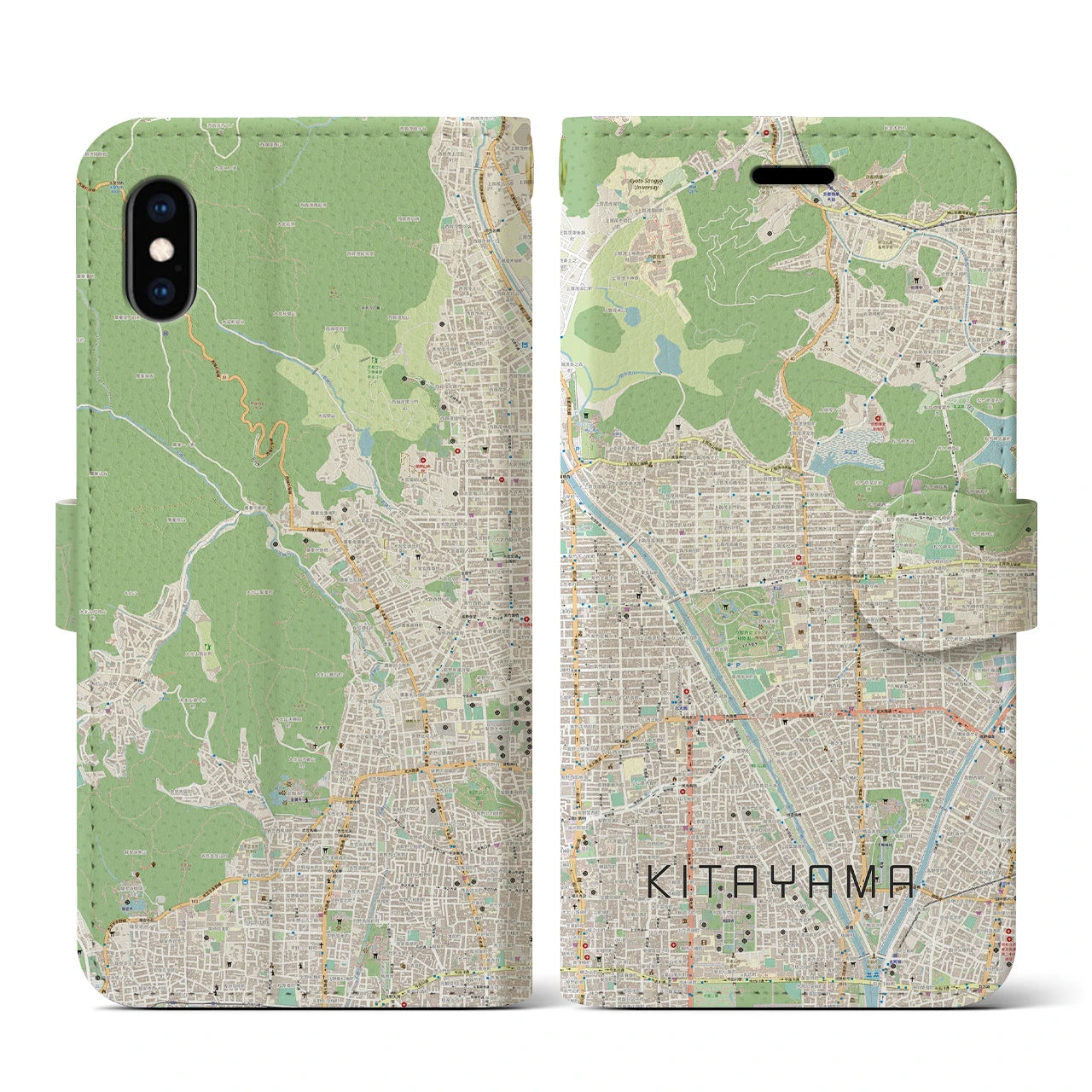 【北山(京都府)】地図柄iPhoneケース(手帳タイプ)ナチュラル・iPhone XS / X 用