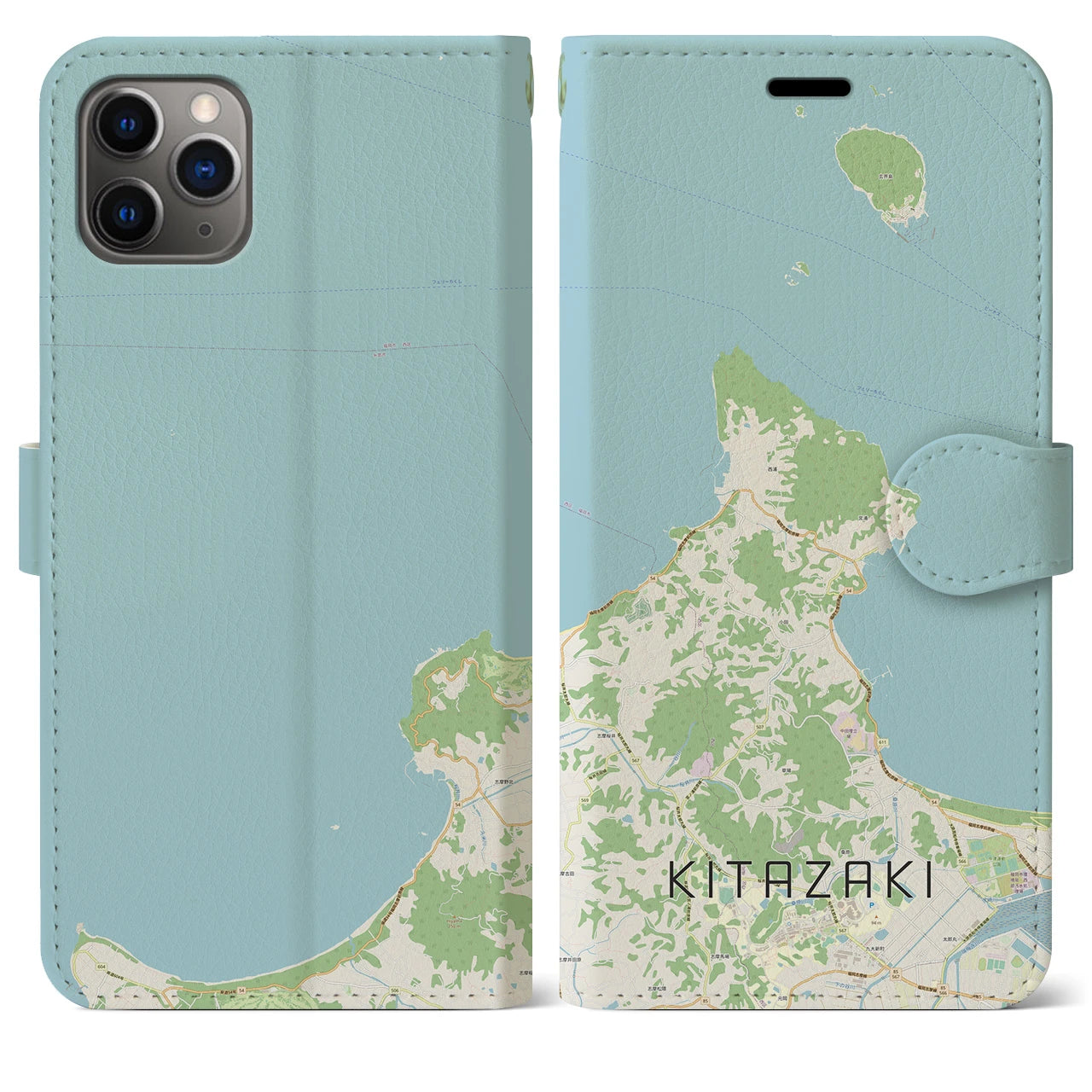 【北崎(福岡県)】地図柄iPhoneケース(手帳タイプ)ナチュラル・iPhone 11 Pro Max 用