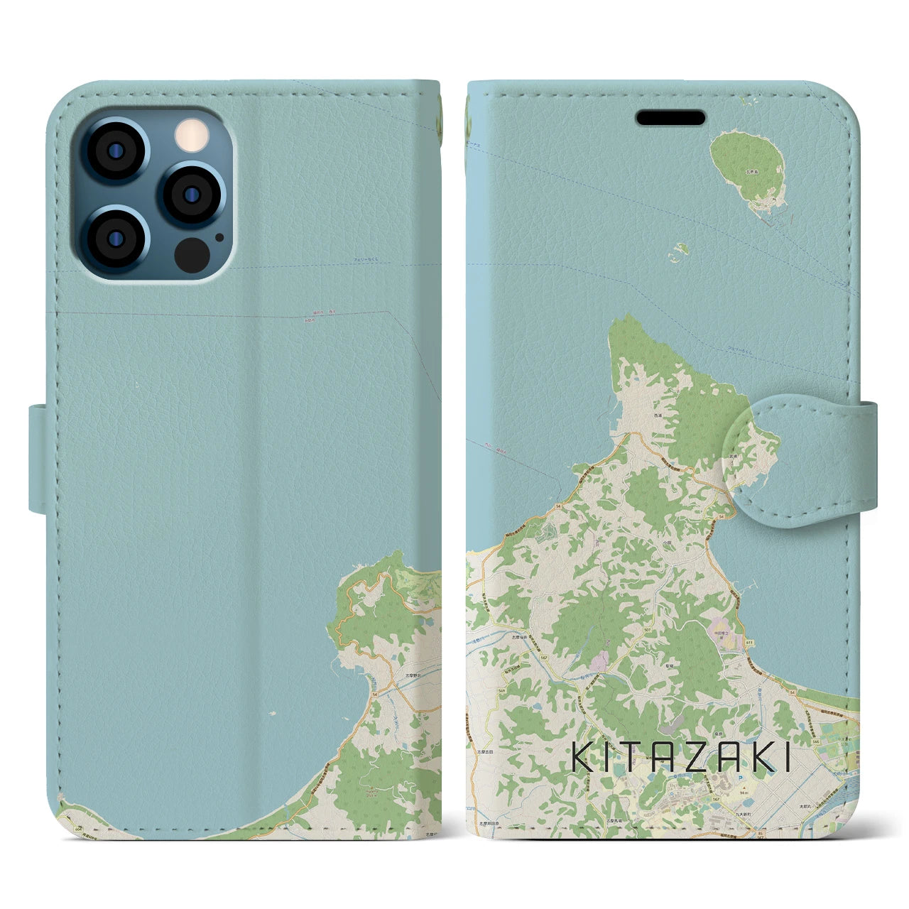 【北崎(福岡県)】地図柄iPhoneケース(手帳タイプ)ナチュラル・iPhone 12 / 12 Pro 用