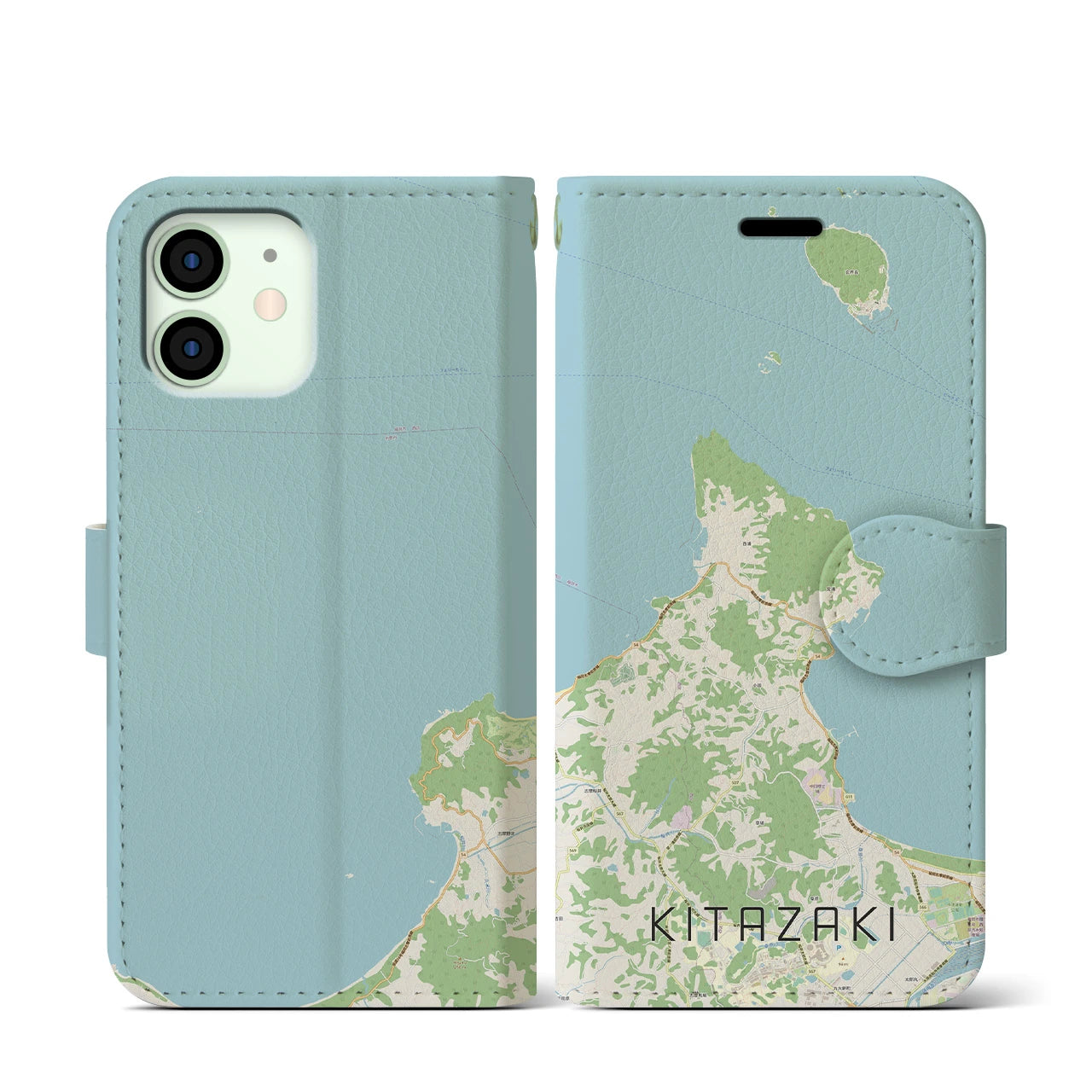 【北崎(福岡県)】地図柄iPhoneケース(手帳タイプ)ナチュラル・iPhone 12 mini 用