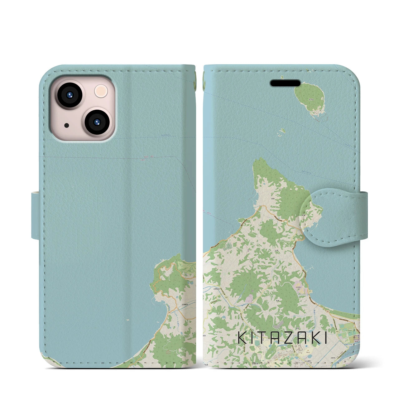 【北崎(福岡県)】地図柄iPhoneケース(手帳タイプ)ナチュラル・iPhone 13 mini 用
