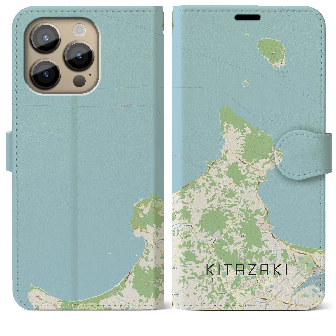 【北崎(福岡県)】地図柄iPhoneケース(手帳タイプ)ナチュラル・iPhone 14 Pro Max 用