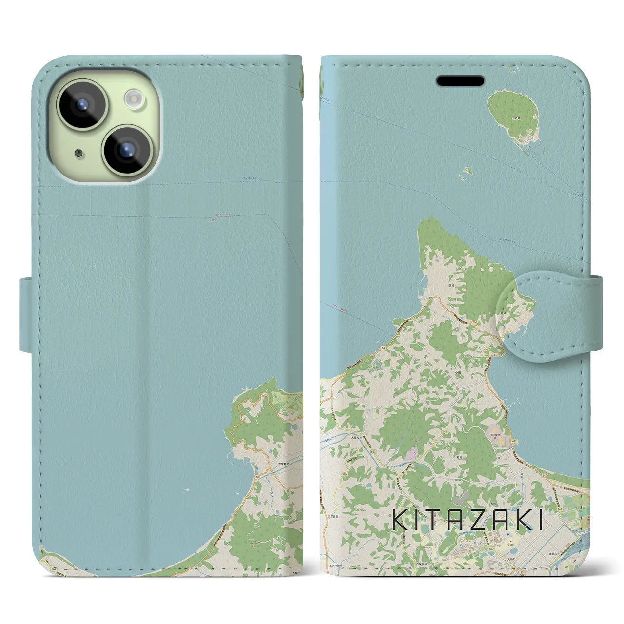 【北崎(福岡県)】地図柄iPhoneケース(手帳タイプ)ナチュラル・iPhone 15 用