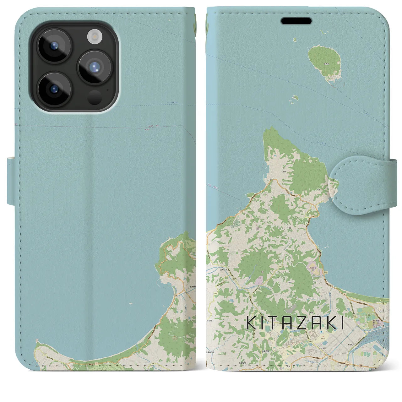 【北崎(福岡県)】地図柄iPhoneケース(手帳タイプ)ナチュラル・iPhone 15 Pro Max 用