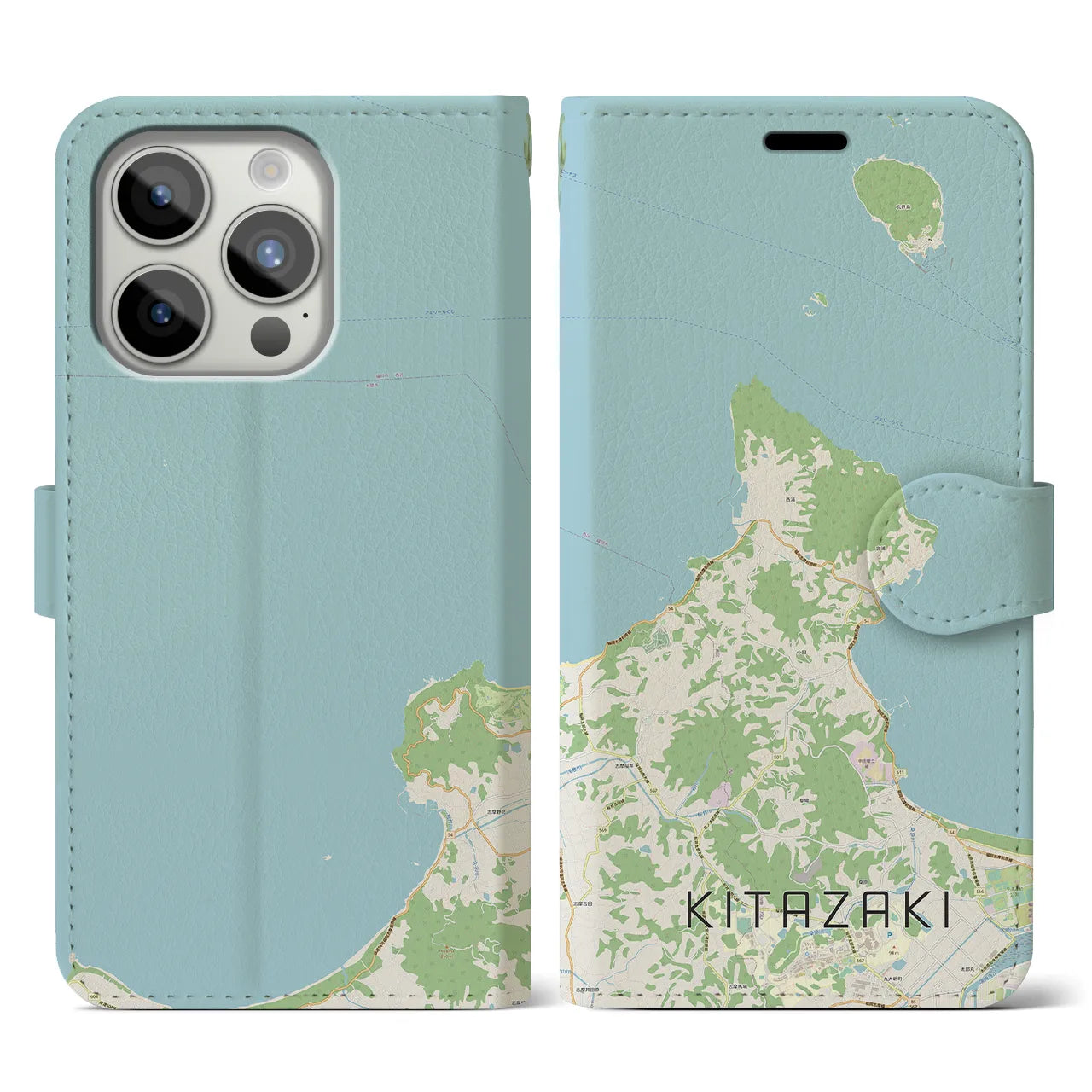 【北崎(福岡県)】地図柄iPhoneケース(手帳タイプ)ナチュラル・iPhone 15 Pro 用