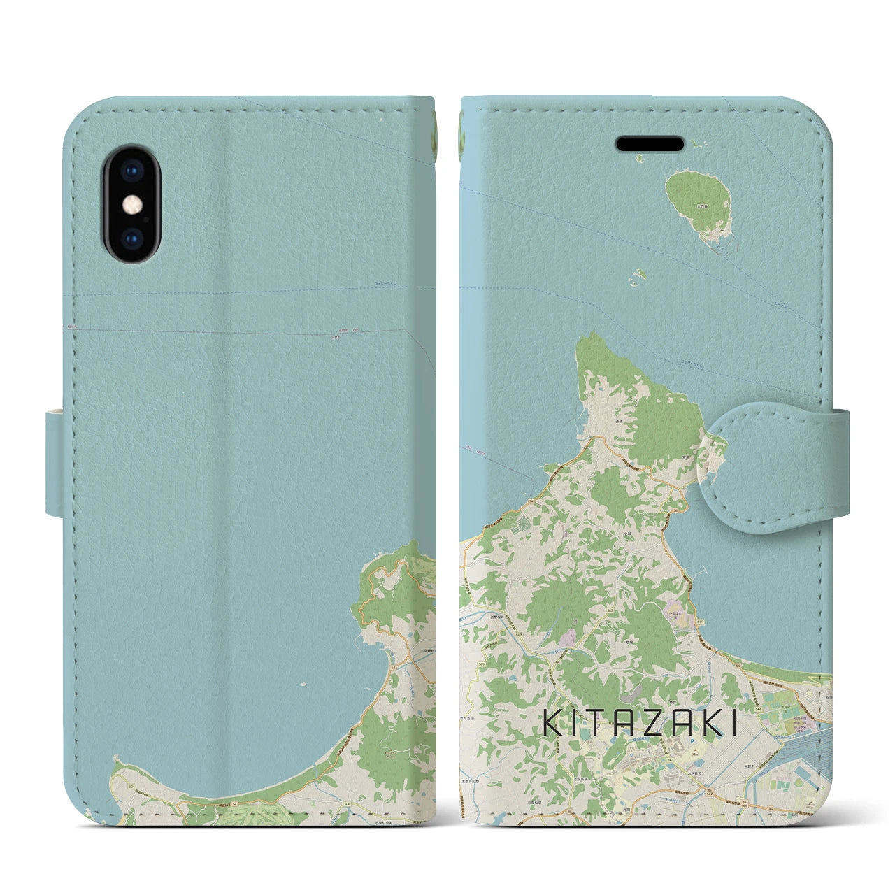 【北崎(福岡県)】地図柄iPhoneケース(手帳タイプ)ナチュラル・iPhone XS / X 用