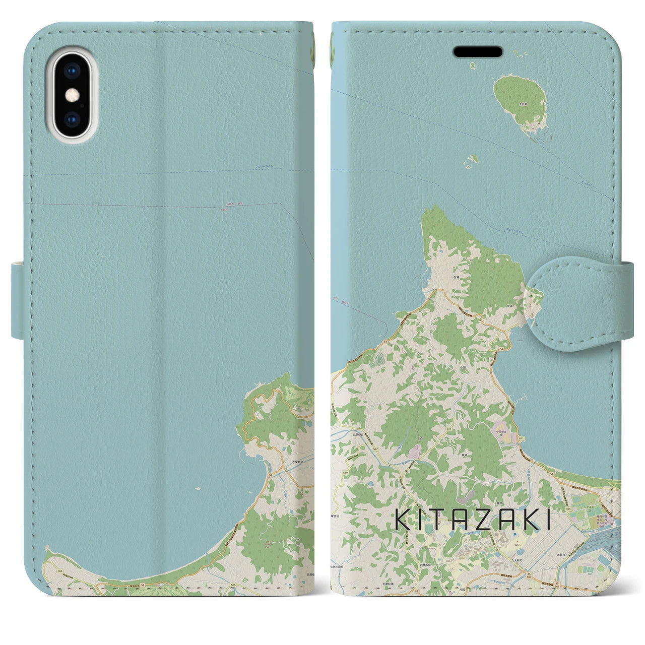 【北崎(福岡県)】地図柄iPhoneケース(手帳タイプ)ナチュラル・iPhone XS Max 用