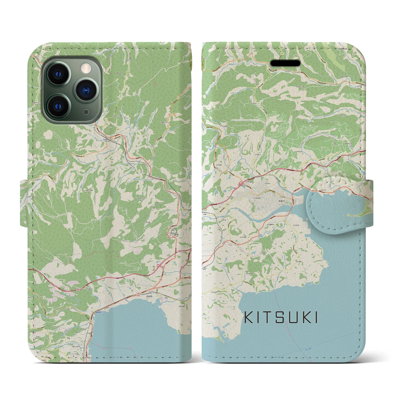 【杵築(大分県)】地図柄iPhoneケース(手帳タイプ)ナチュラル・iPhone 11 Pro 用