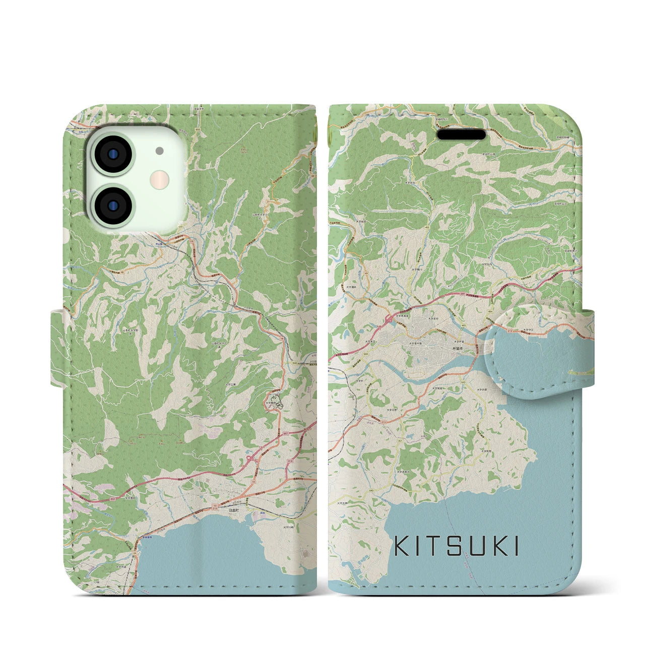 【杵築(大分県)】地図柄iPhoneケース(手帳タイプ)ナチュラル・iPhone 12 mini 用