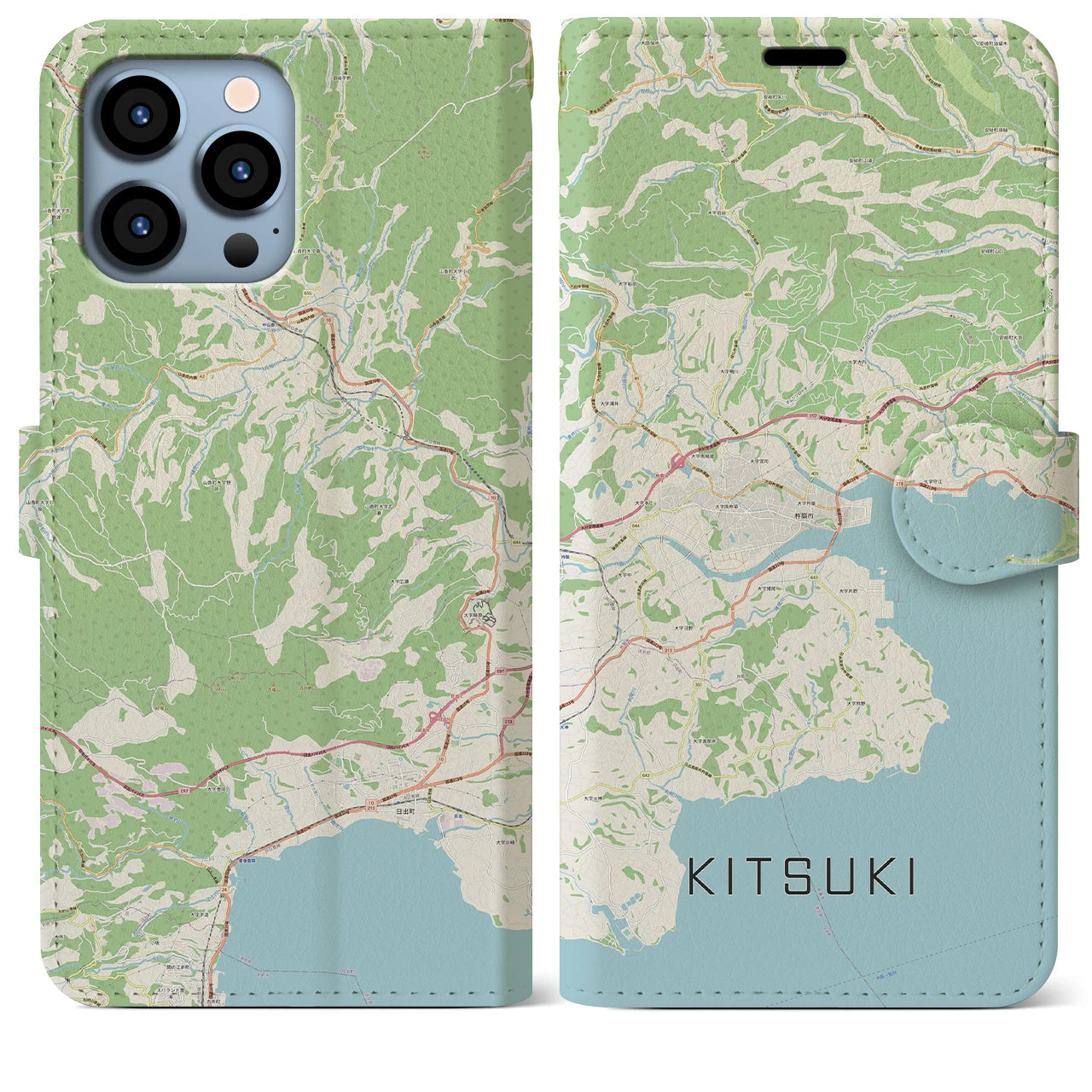 【杵築(大分県)】地図柄iPhoneケース(手帳タイプ)ナチュラル・iPhone 13 Pro Max 用
