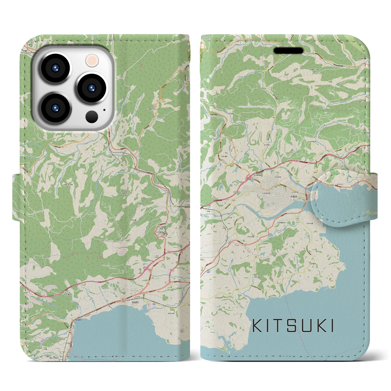 【杵築(大分県)】地図柄iPhoneケース(手帳タイプ)ナチュラル・iPhone 13 Pro 用