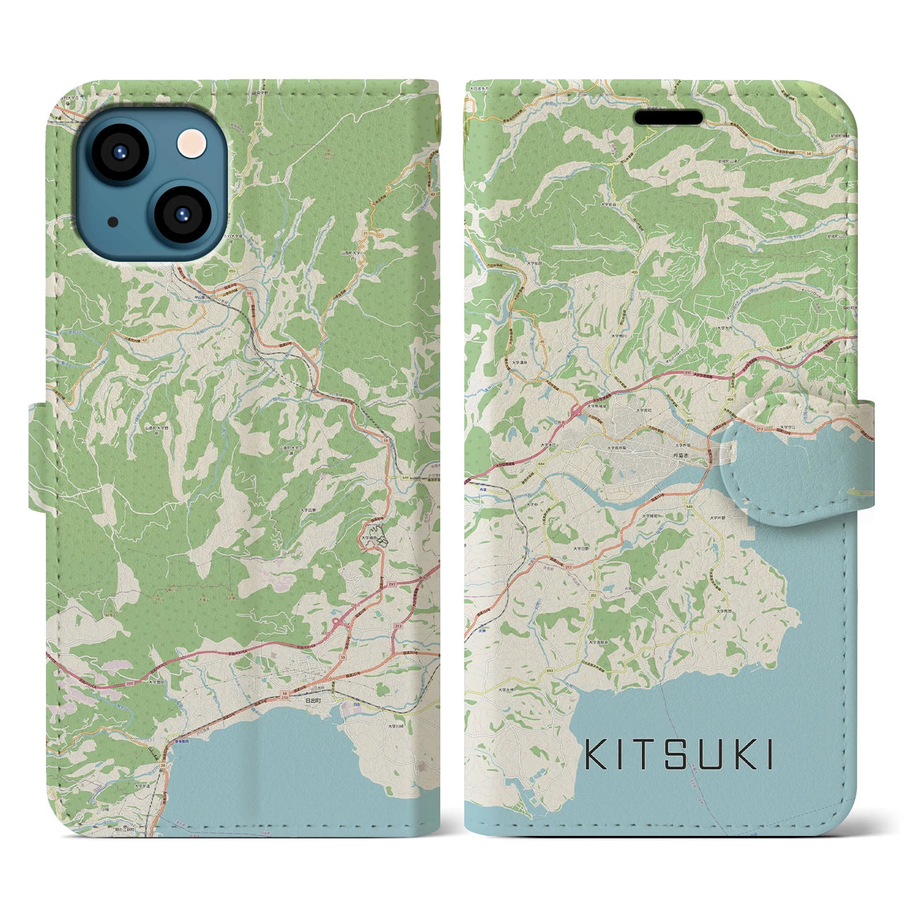 【杵築(大分県)】地図柄iPhoneケース(手帳タイプ)ナチュラル・iPhone 13 用