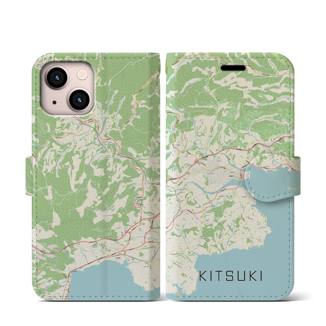 【杵築(大分県)】地図柄iPhoneケース(手帳タイプ)ナチュラル・iPhone 13 mini 用