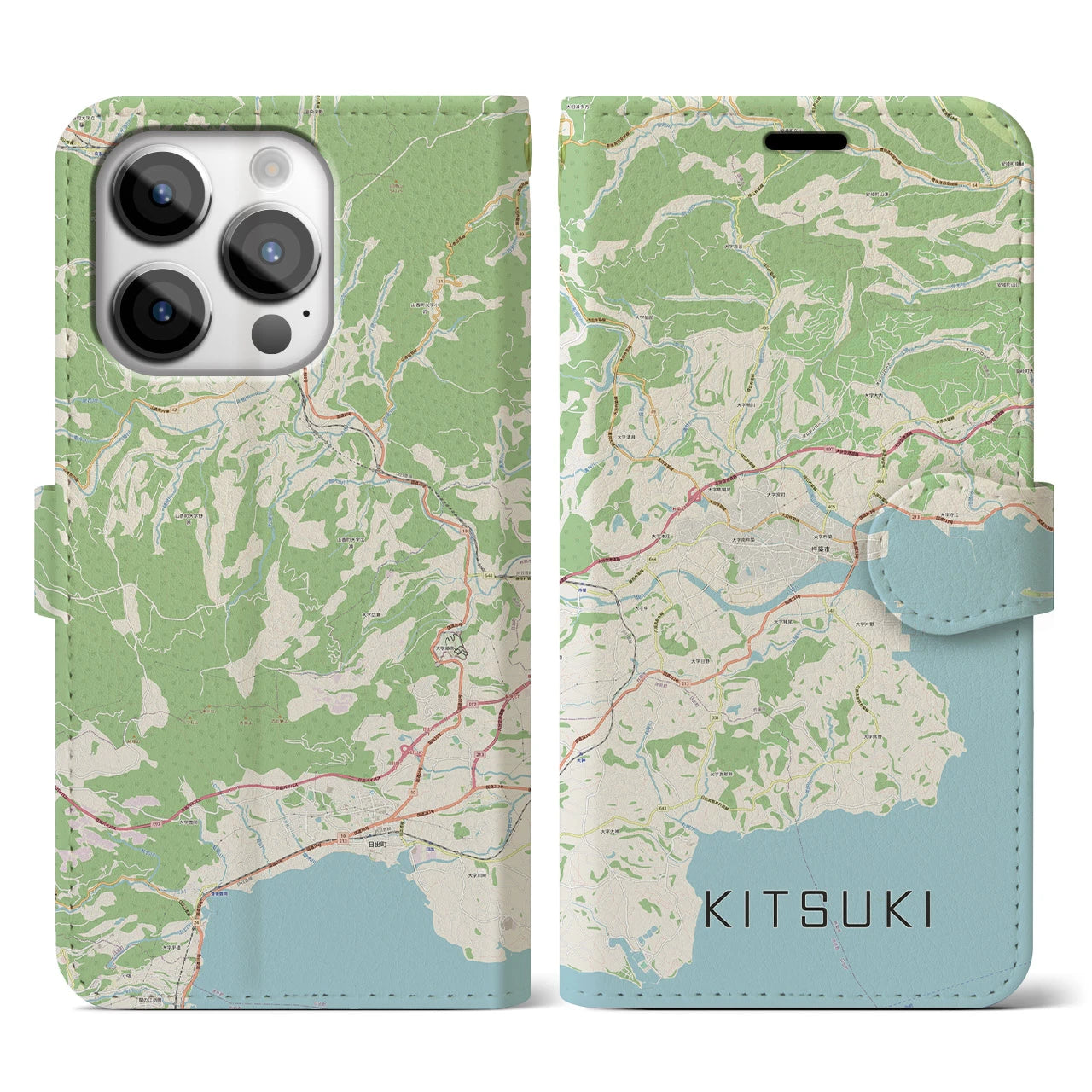 【杵築(大分県)】地図柄iPhoneケース(手帳タイプ)ナチュラル・iPhone 14 Pro 用