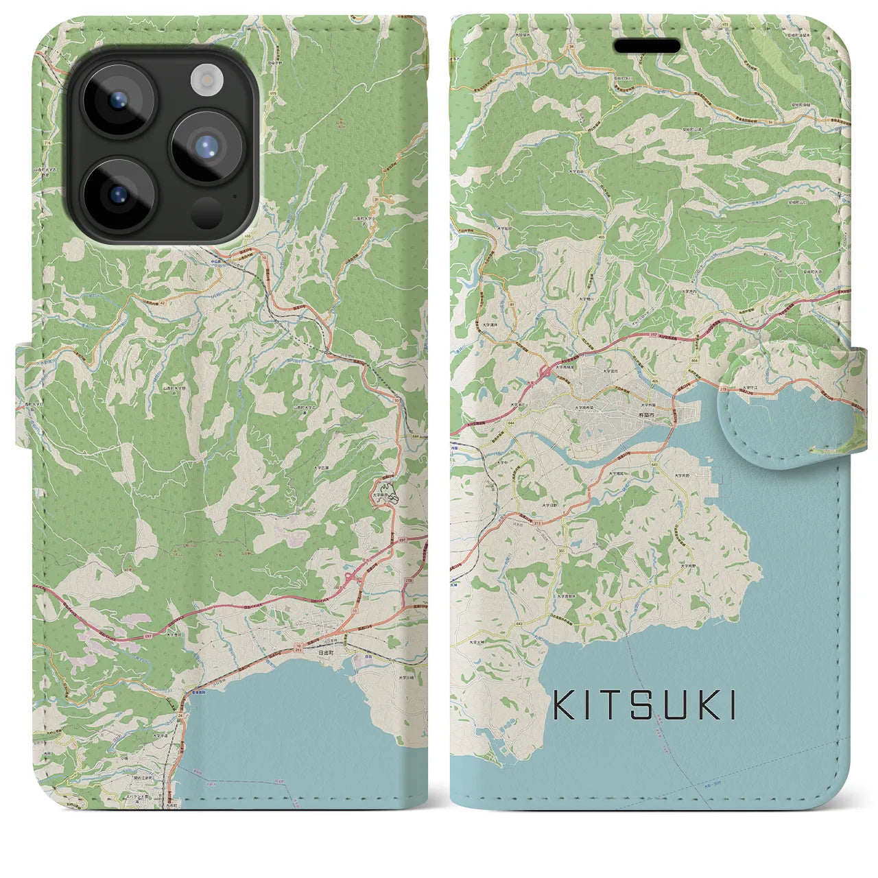 【杵築(大分県)】地図柄iPhoneケース(手帳タイプ)ナチュラル・iPhone 15 Pro Max 用