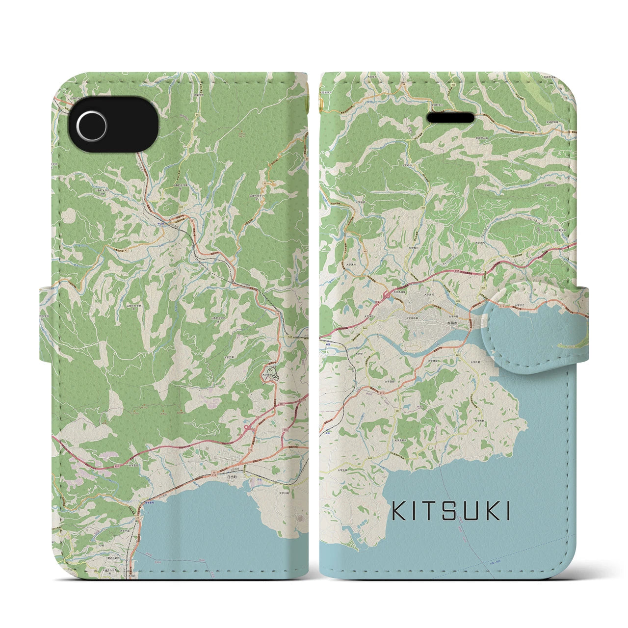 【杵築(大分県)】地図柄iPhoneケース(手帳タイプ)ナチュラル・iPhone SE(第3 / 第2世代) / 8 / 7 / 6s / 6 用