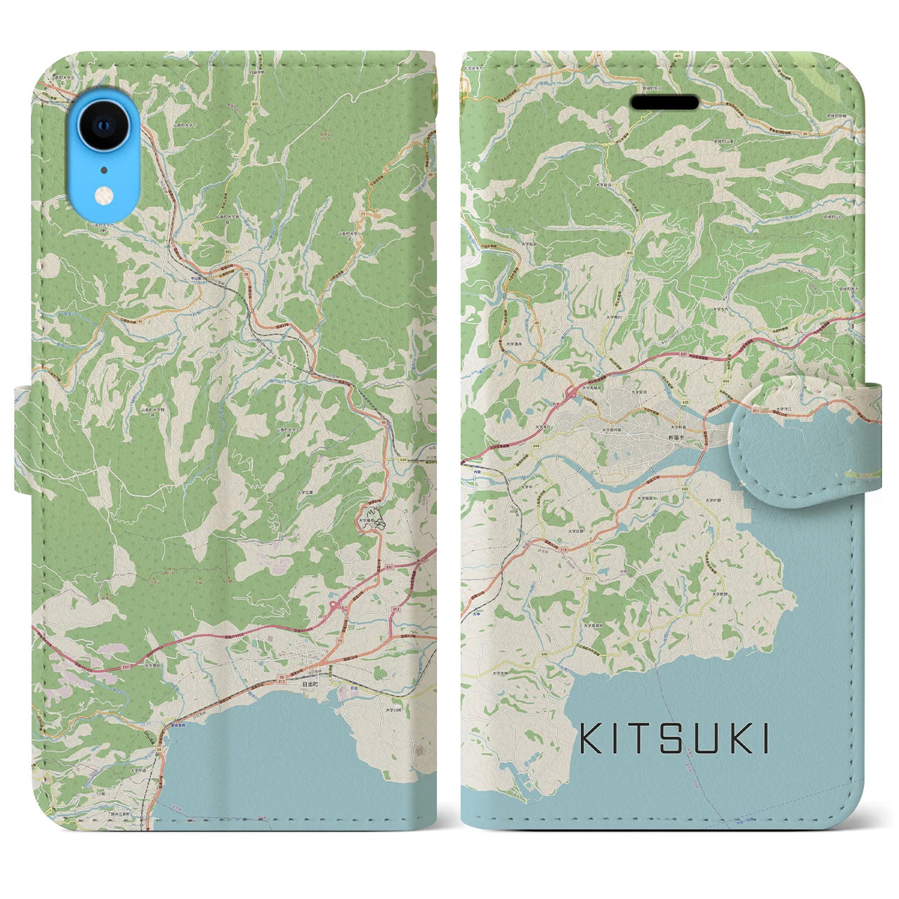 【杵築(大分県)】地図柄iPhoneケース(手帳タイプ)ナチュラル・iPhone XR 用