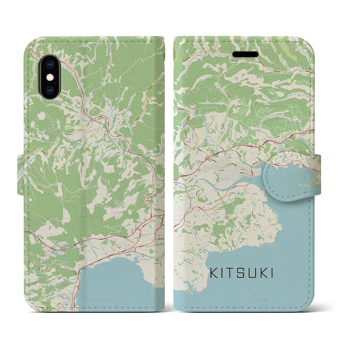 【杵築(大分県)】地図柄iPhoneケース(手帳タイプ)ナチュラル・iPhone XS / X 用