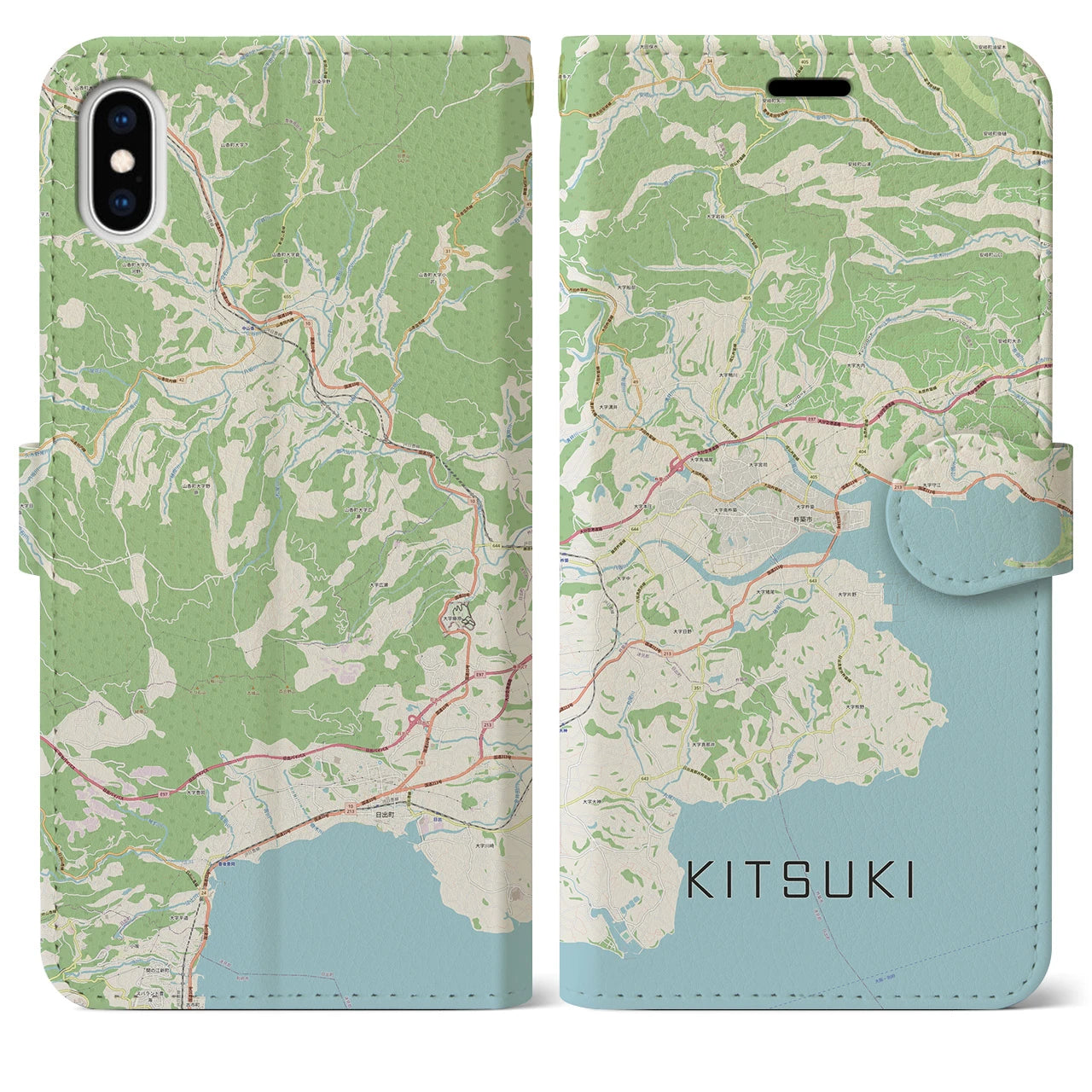 【杵築(大分県)】地図柄iPhoneケース(手帳タイプ)ナチュラル・iPhone XS Max 用
