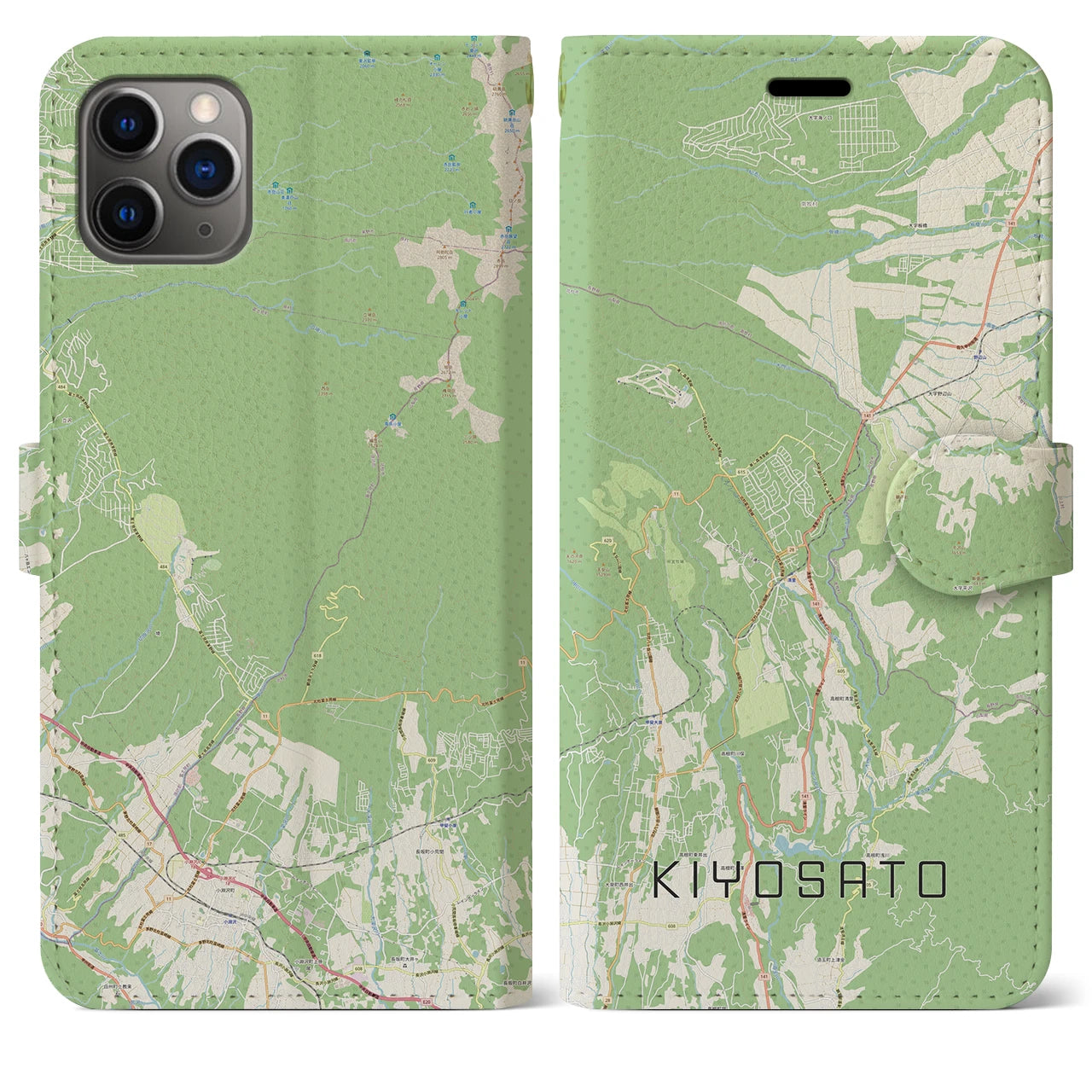 【清里(山梨県)】地図柄iPhoneケース(手帳タイプ)ナチュラル・iPhone 11 Pro Max 用