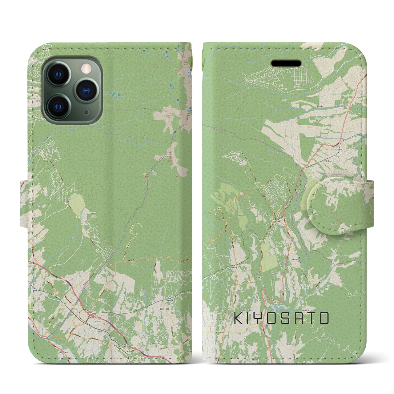 【清里(山梨県)】地図柄iPhoneケース(手帳タイプ)ナチュラル・iPhone 11 Pro 用