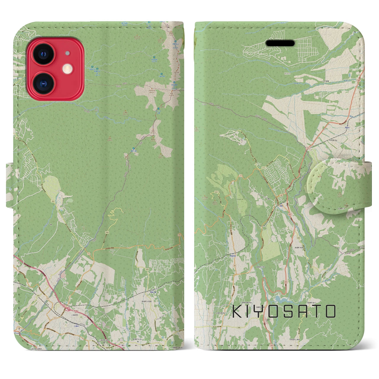 【清里(山梨県)】地図柄iPhoneケース(手帳タイプ)ナチュラル・iPhone 11 用