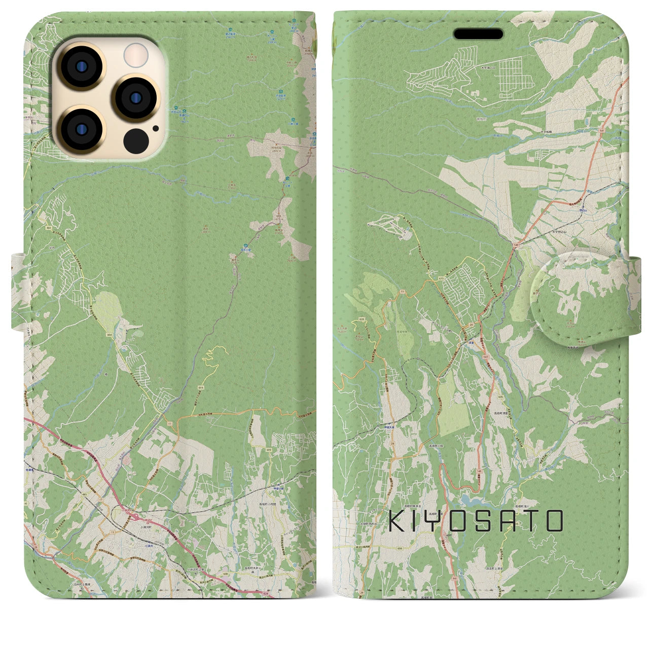 【清里(山梨県)】地図柄iPhoneケース(手帳タイプ)ナチュラル・iPhone 12 Pro Max 用