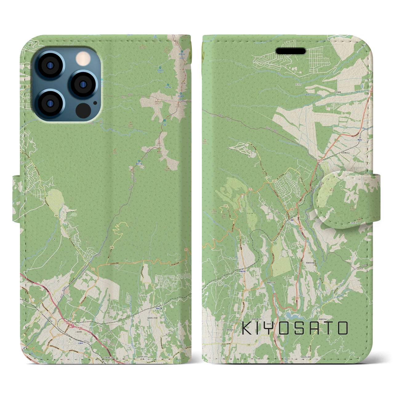 【清里(山梨県)】地図柄iPhoneケース(手帳タイプ)ナチュラル・iPhone 12 / 12 Pro 用