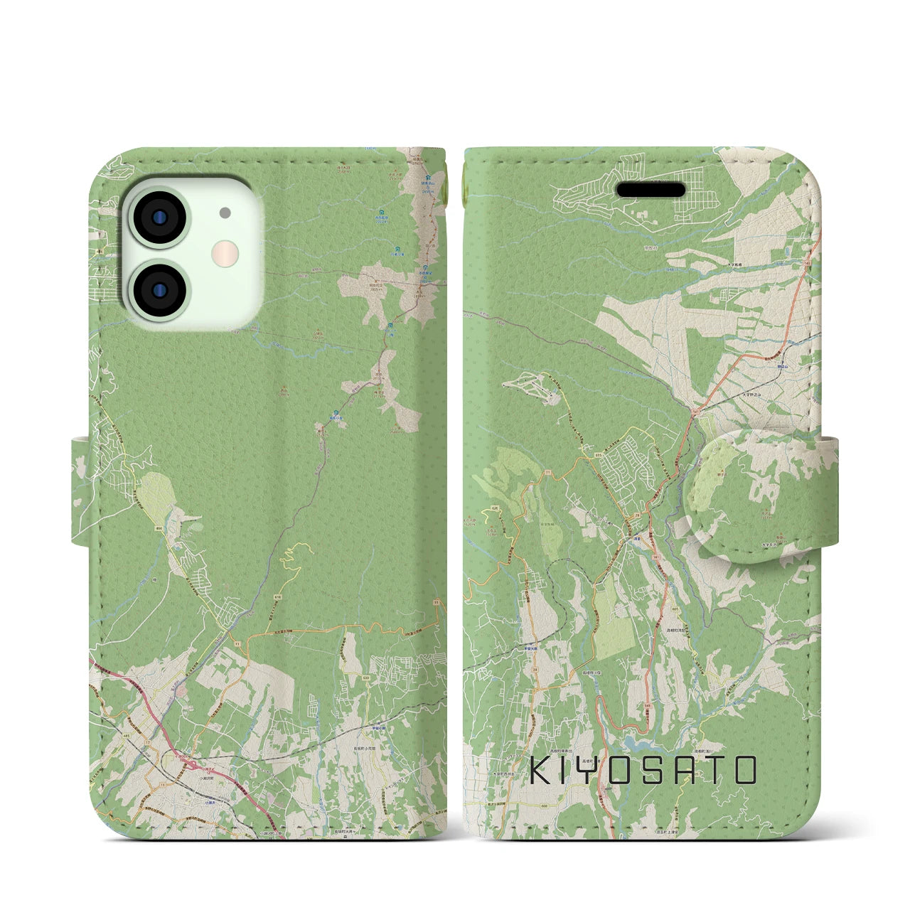 【清里(山梨県)】地図柄iPhoneケース(手帳タイプ)ナチュラル・iPhone 12 mini 用