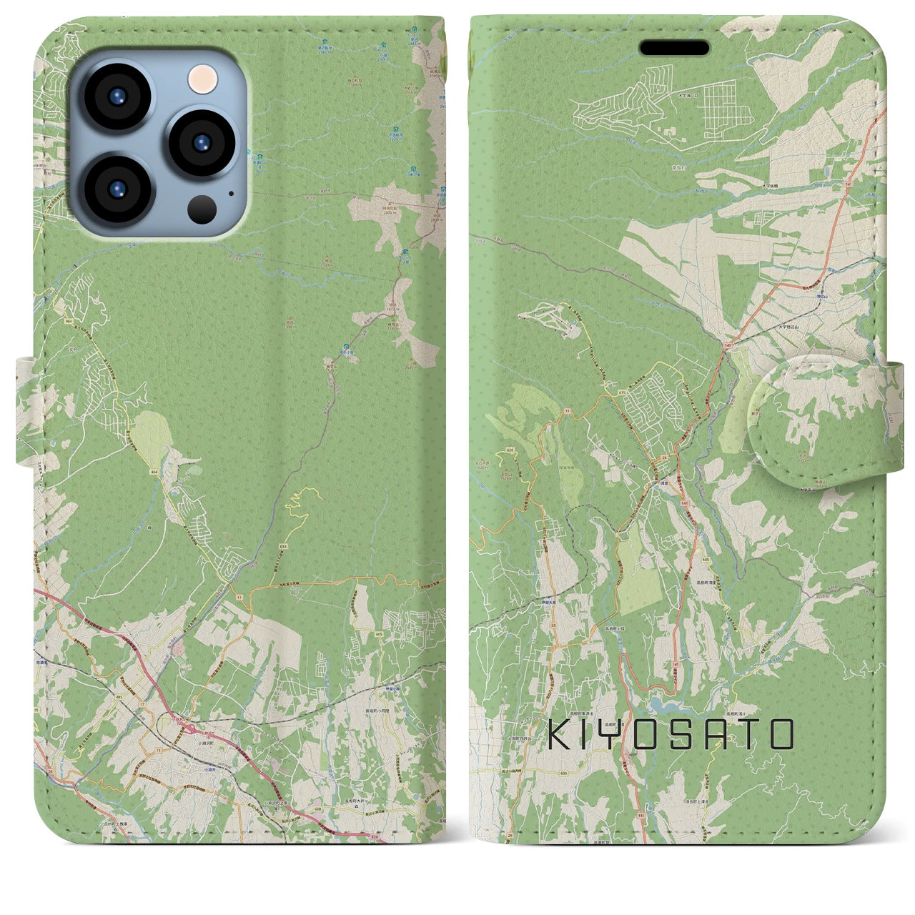 【清里(山梨県)】地図柄iPhoneケース(手帳タイプ)ナチュラル・iPhone 13 Pro Max 用